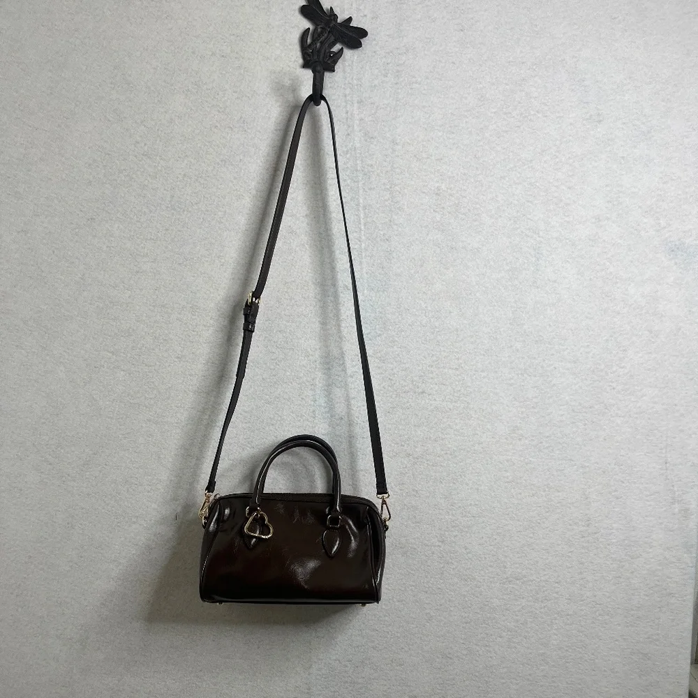 Aldo Brown Top Handle Satchel Crossbody Bag Gold Hardware Structured Purse